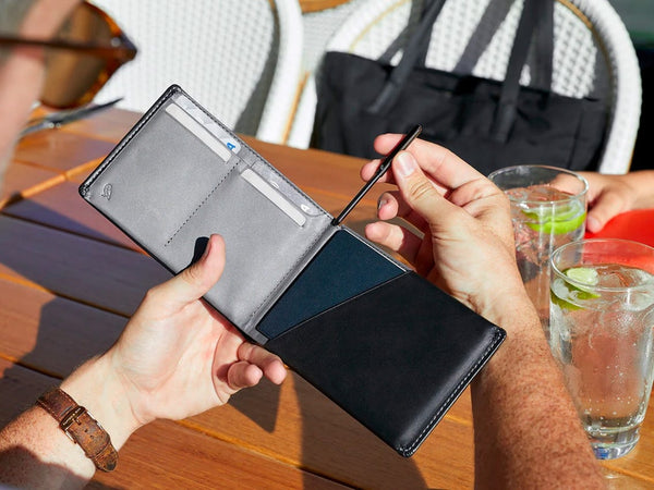 passport wallet bellroy Travel Charcoal WTWA-CHARCOAL Sportique 2 sleeves (one hidden) hold documents and bills Bellroy Apex Passport Cover -