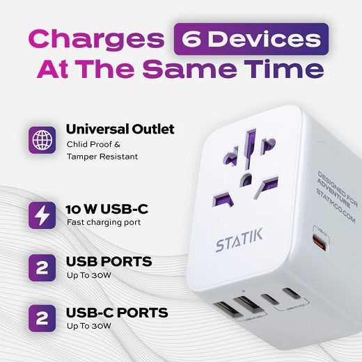 Keysmart Travel Adapter Keysmart Statik GloboCharge Universal 30W Adapter White
