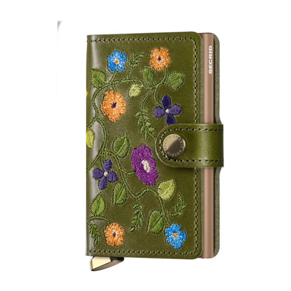 Secrid Wallets Olive Secrid Premium Miniwallet Stitch Floral